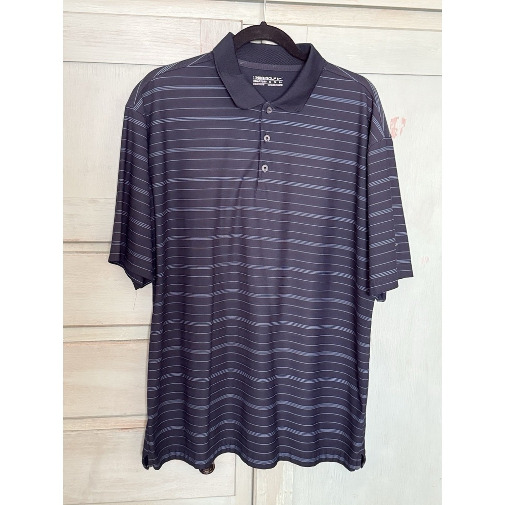 Nike Men's Golf Polo Shirt Fit Dry, Blue, Size XL Embroidered, Striped